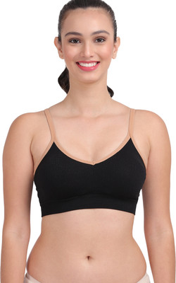 AMOUR SECRET Women's Cotton Blend Light Padded Sports Bra RLS1015 Women Full Coverage Lightly Padded Bra(Black)