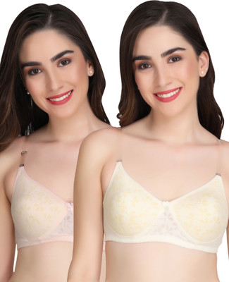 Liigne Printed Padded Bra (Pack Of 2) Women Full Coverage Lightly Padded Bra(Beige, White)