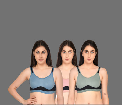 ASHMIRAS Pack of 3 Women Sports Non Padded Bra(Light Blue, Light Green, Pink)