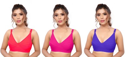 RISHIT ENTERPRISE Women's Full Comfortable Cotton Blend Chami Bra In Magenta, Pink & Blue Women Everyday Heavily Padded Bra(Purple, Pink, Blue)