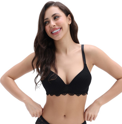 ZIVAME Zivame Padded Non Wired 3/4th Coverage T-Shirt Bra - Black Women T-Shirt Lightly Padded Bra(Black)