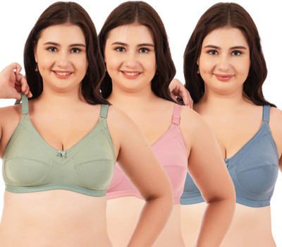 CURVZEX Women Minimizer Non Padded Bra(Pink, Dark Blue, Dark Green)