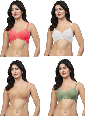 LILY Dapyklis Women T-Shirt Lightly Padded Bra(Pink, White, Gold, Green)