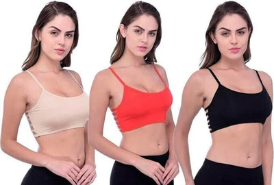 Us Fashion Sports Bra Cami Bra Lightly Padded Bra Women Full Coverage Lightly Padded Bra(Black, Beige, Red)