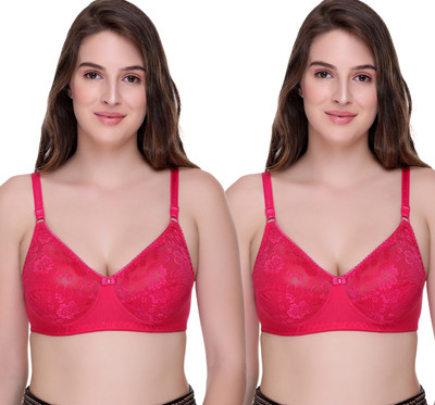 SONA SL007 Full Coverage Non-Padded Lace Bra Women Full Coverage Lightly Padded Bra(Pink)
