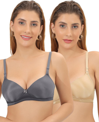 RAHA S.G Women Push-up Lightly Padded Bra(Black, Beige)
