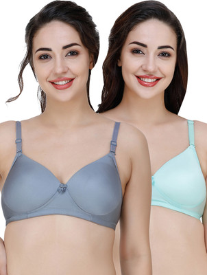 COLLEGE GIRL Hellopad ComboPO2 Women T-Shirt Lightly Padded Bra(Grey, Green)
