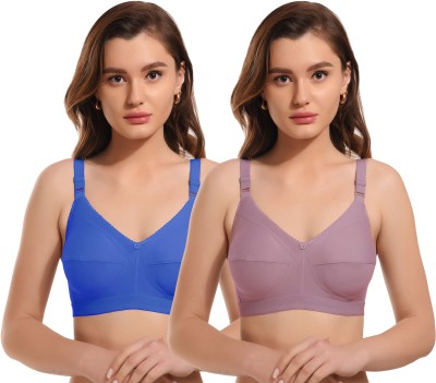 elina Ultimate Comfort Wireless Bra for Women Women Minimizer Non Padded Bra(Blue, Purple)