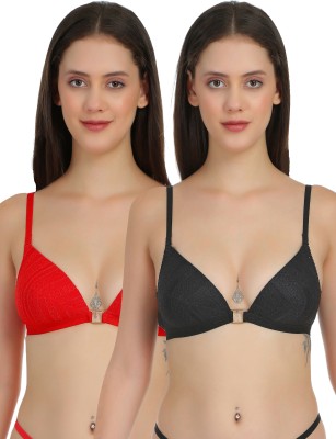 Selfcare Womens Fancy Half Coverage Tshirt Bra Women T-Shirt Lightly Padded Bra(Red, Black)