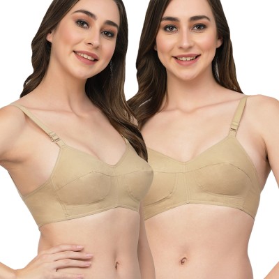 Floret Women's Single Layer Seamed-Cup Non Padded & Medium Coverage Cotton Bra Women T-Shirt Non Padded Bra(Beige)