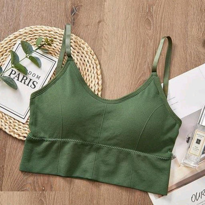 Rugleyne Women bra Cotton bra Women Cami Bra Lightly Padded Bra(Green)