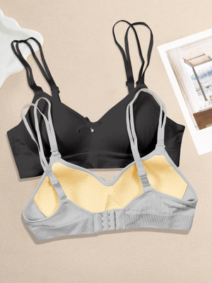 NAGARVEL CREATION B/309-BLK/GRY-P02-36 Women Push-up Lightly Padded Bra(Black, Grey)
