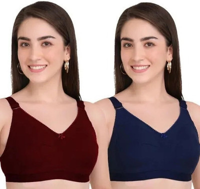 YESJUDAN Women's Cotton Bra | Full Coverage Regular Bra for Comfort | Pack of 2 Women Full Coverage Non Padded Bra(Maroon, Dark Blue)