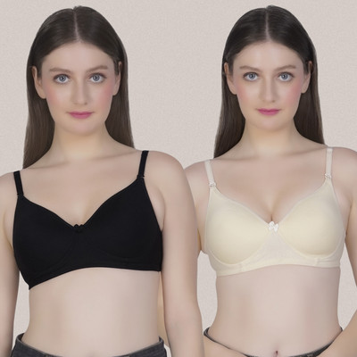 Bewings Women T-Shirt Lightly Padded Bra(Black, Beige)