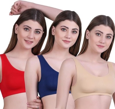 NEEVI Sports Air Bra Pack of 3 Women Sports Non Padded Bra(Beige, Red, Dark Blue)