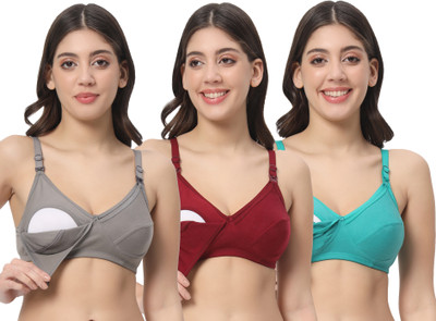 ZARED Women Maternity/Nursing Non Padded Bra(Light Green, Grey, Maroon)