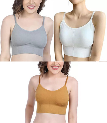 Shophousses Women's Cotton Lightly Padded Pull On Sport Bra For Everyday Wear Women Everyday Lightly Padded Bra(Grey, White, Yellow)