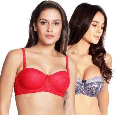 Susie Women Balconette Lightly Padded Bra(Blue, Red)