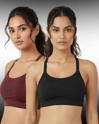 BOLDBEAUTY Comfortable Non Padded Wire free Bra Women Sports Lightly Padded Bra(Maroon, Black)