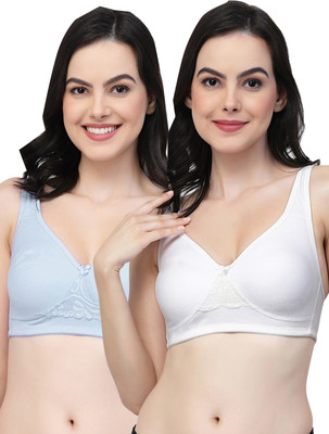 COLLEGE GIRL CG1214Mino Women Minimizer Non Padded Bra(White, Light Blue)