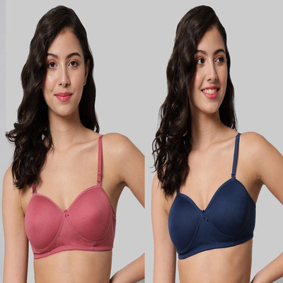 Pearlw Women T-Shirt Lightly Padded Bra(Pink, Blue)