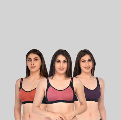 ASHMIRAS Pack of 3 Women Sports Non Padded Bra(Orange, Pink, Purple)