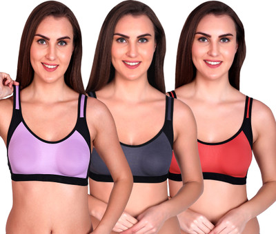 CURVZEX ZAMBIA Women Sports Non Padded Bra(Purple, Orange, Grey)