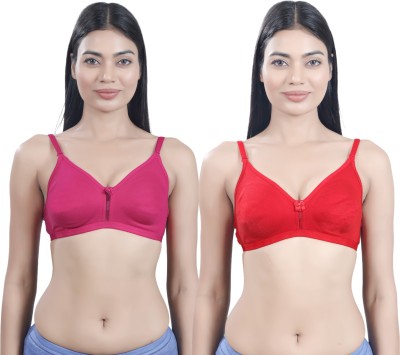 STREET WING Non-Padded Non-Wired Bra Women Full Coverage Non Padded Bra(Pink, Red)