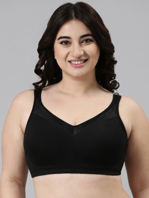 Enamor Full Coverage, Wirefree A112 Smooth Super Lift Classic Full Support Cotton Women T-Shirt Non Padded Bra(Black)