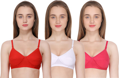 ShopGlobal Women T-Shirt Heavily Padded Bra(Red, White, Pink)