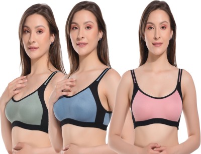 CURVZEX Women Sports Non Padded Bra(Pink, Green, Blue)