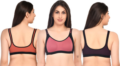 ASHMIRAS Pack of 3 Women Sports Non Padded Bra(Orange, Pink, Purple)