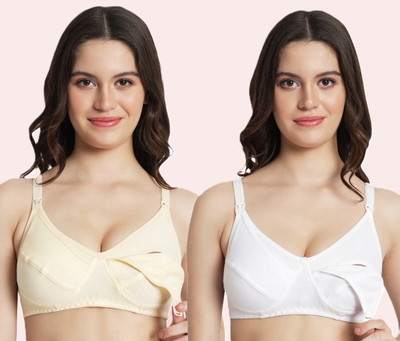 JazzyFashion Women Maternity/Nursing Non Padded Bra(White, Beige)