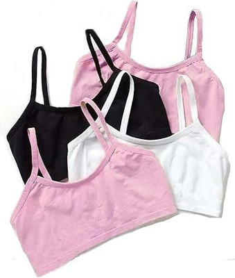 MOSSMOOR Combo of 4 fully stretchable cotton everyday Sports bra (Multicolor) Girls Training/Beginners Non Padded Bra(Black, Pink, White)