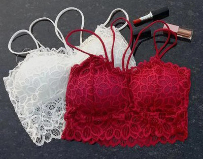 Ruman Fashion Net Bra Women Cami Bra Lightly Padded Bra(White, Maroon)