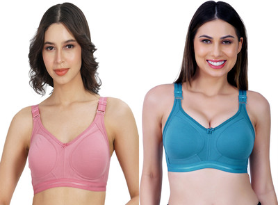 Ladyland Damani women Cotton 4 hook bra Women T-Shirt Non Padded Bra(Blue, Pink)