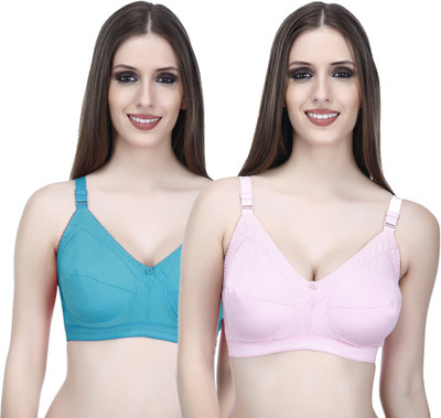 elina Plus Size Comfort Bra for Women Women T-Shirt Non Padded Bra(Pink, Blue)