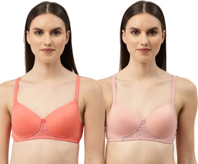 LEADING LADY Leading Lady Solid Lightly Padded Lace Bra for Women Pack of 2 Women T-Shirt Lightly Padded Bra(Orange, Pink)