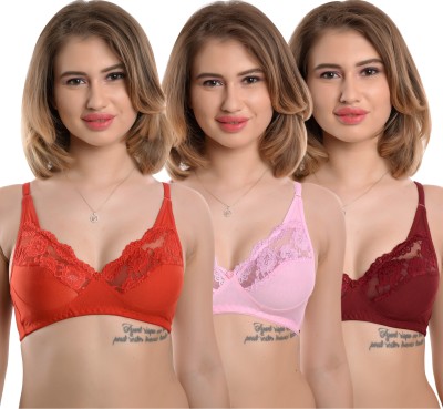 Navya Traders JD Half Cup Lace Bra For Women Combo (Pack of 3) Women T-Shirt Non Padded Bra(Multicolor)