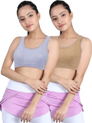 Dchica Regular Broad Strap Bra for Girls Non-Wired Gym Workout Girls Sports Non Padded Bra(Grey, Brown)