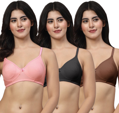 LILY akinos Women T-Shirt Non Padded Bra(Pink, Black, Brown)