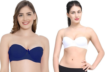 PENEANCE FOR YOU Transparent Strap Backless Pushup Bra Women Push-up Lightly Padded Bra(Blue)