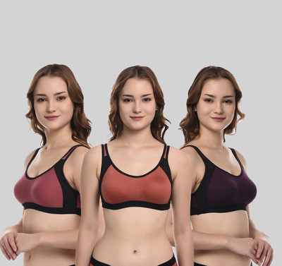 ASHMIRAS Pack of 3 Women Sports Non Padded Bra(Multicolor)