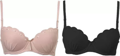 Bella & Bloom solid Women Push-up Lightly Padded Bra(Black, Beige)