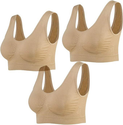 MEEMBOOLI Girls Sports Non Padded Bra(Beige, Black)