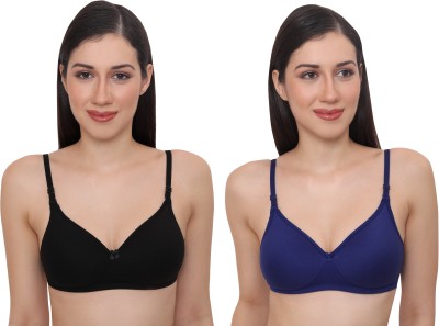 Glamoras Women T-Shirt Lightly Padded Bra(Black, Blue)