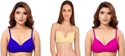 Shree Brahmani Corporation Women's Cotton Blend Full Comfortable Non-Padded Chami Bra For Everyday Wear Women Everyday Heavily Padded Bra(Blue, Gold, Pink)