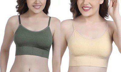 VarniEcom Women's Cotton Lightly Padded Pull On Sport Bra For Everyday Wear Women Everyday Lightly Padded Bra(Green, Gold)