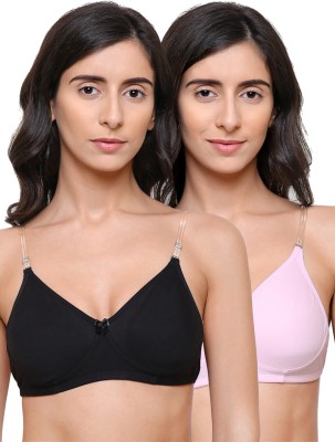 COLLEGE GIRL Backless Women T-Shirt Non Padded Bra(Black, Pink)