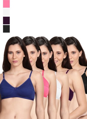 Shyle Shyle Non Padded Seamed Casual Bra-Multicolor(Pack of 5) Women Everyday Non Padded Bra(Black, Pink, Purple, White, Blue)